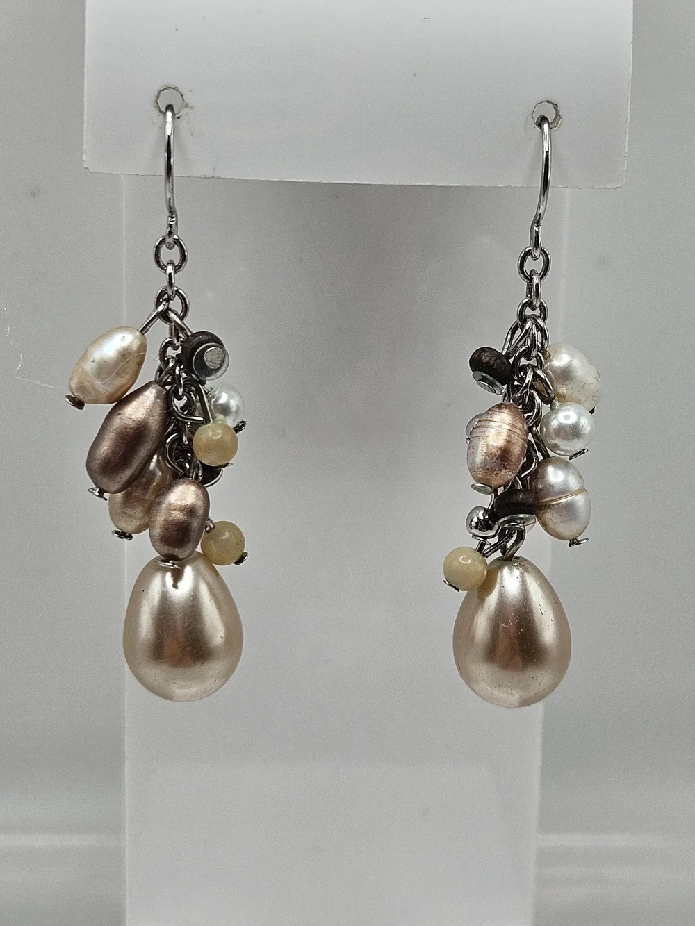 VINTAGE Mixed Color Freshwater Pearl Cluster Dangle Drop Earrings French Wire